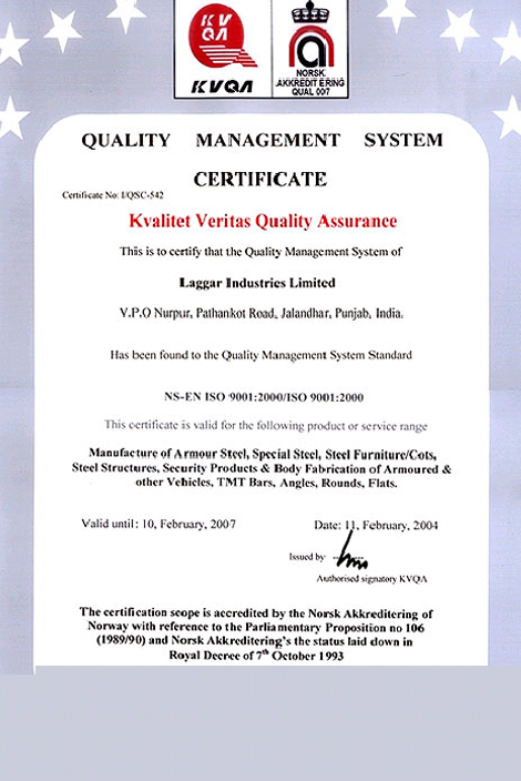 Quality Management System Certificate